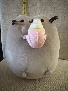Pusheen Plush in Gray Holding Pink & Cream Ice Cream